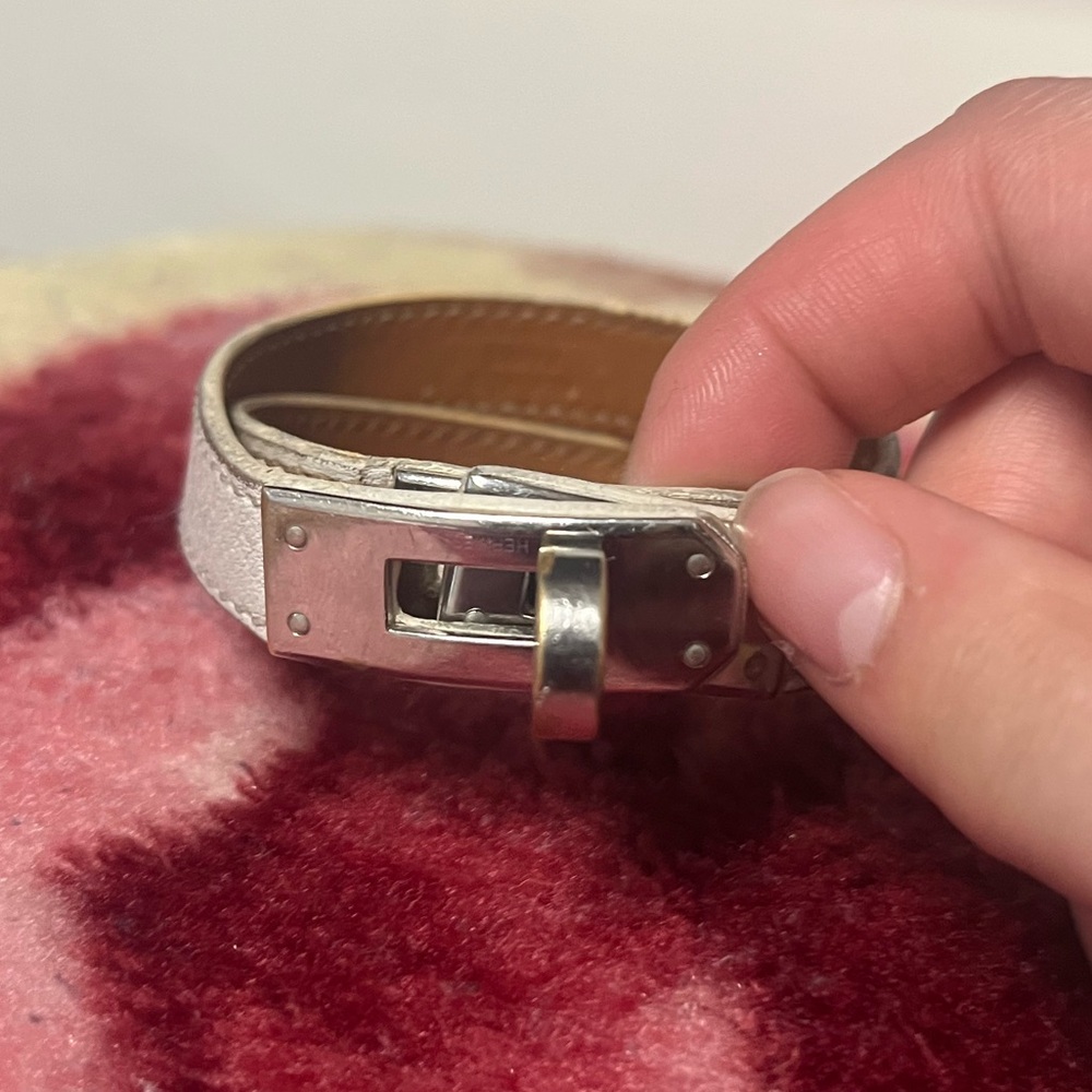 Hermès Kelly Double Tour Bracelet White Swift Leather Palladium
